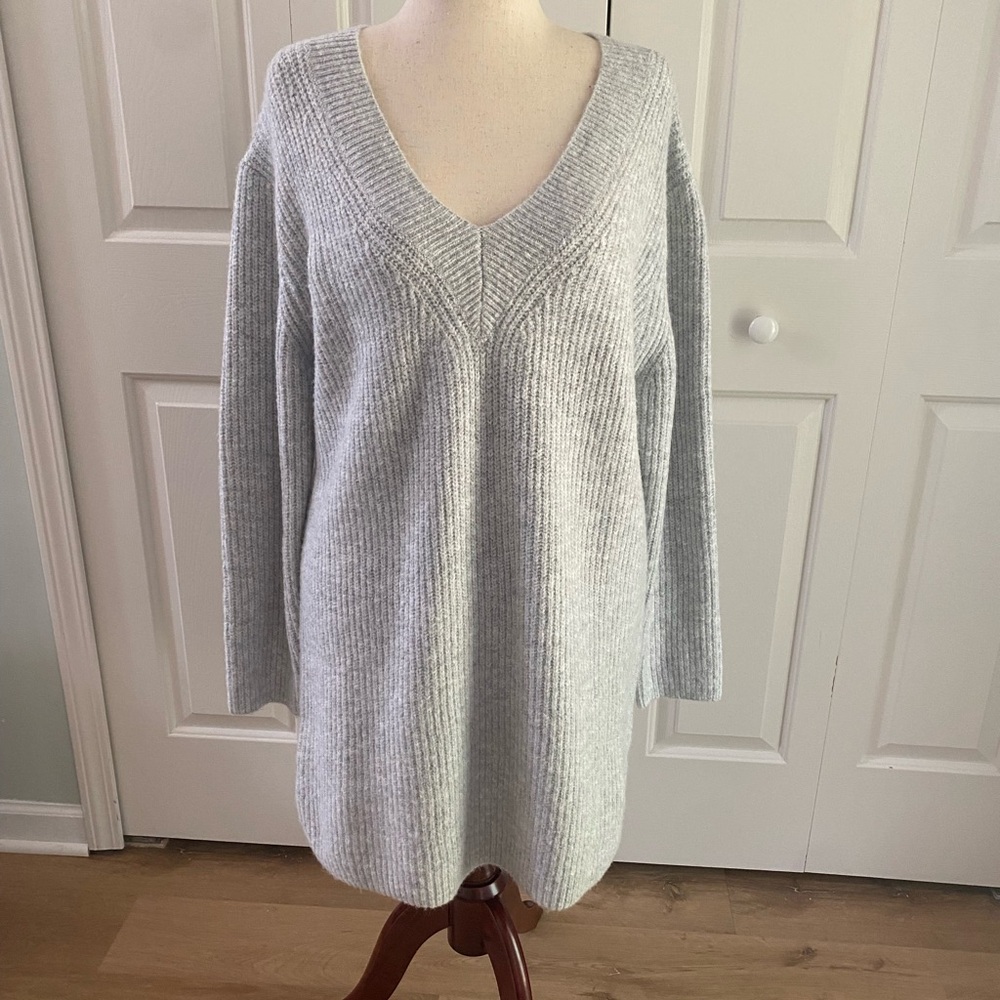 Heather Grey V-Neck Oversized Maternity Sweater Dress